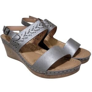 GC Shoes Women Foley Wedge Heel Slingback Sandals Size US 8.5 Pewter Silver